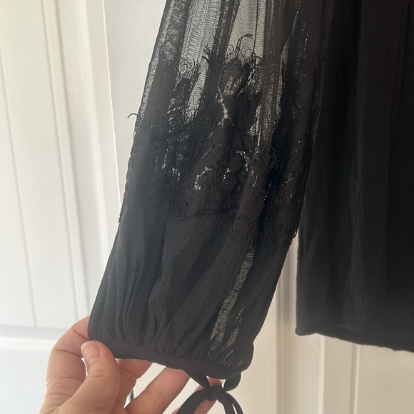 Vici Black Lace Mesh Long Sleeved Tie Blouse - Picture 4 of 11